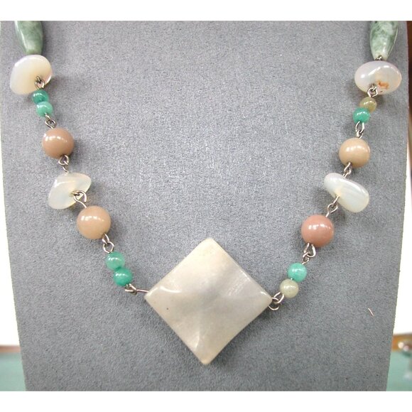 Jadeite & Glass Necklace & Green Accents 28" - Picture 2 of 4